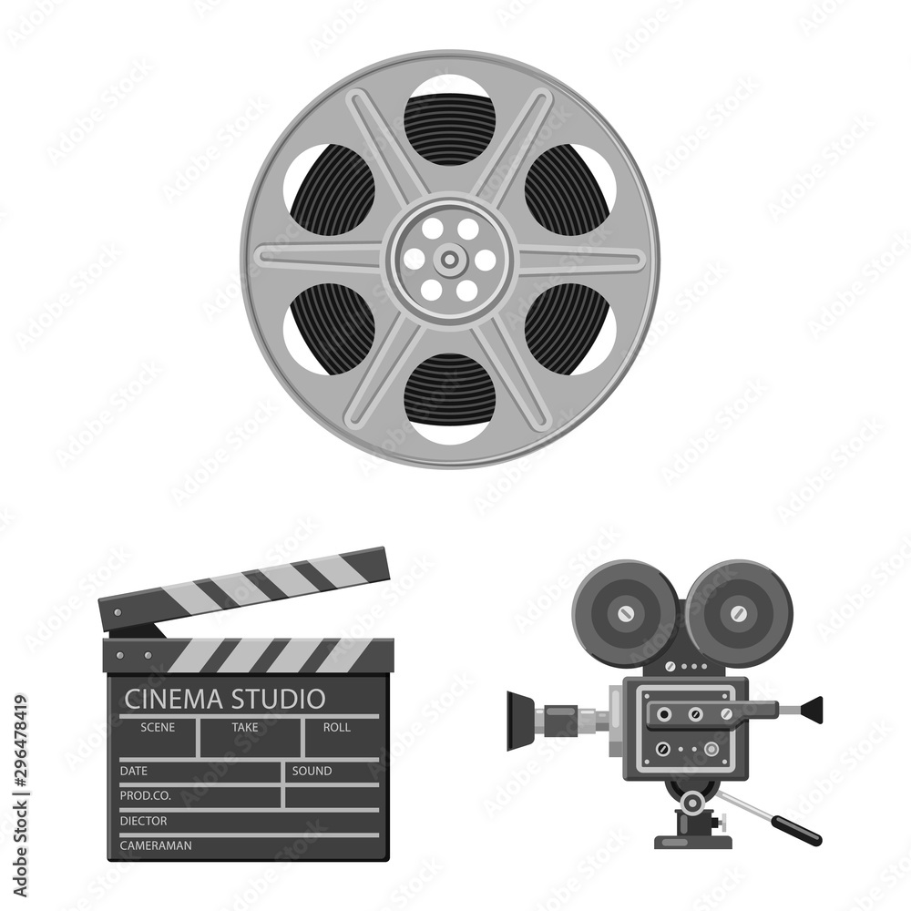 Vector design of cinematography and studio symbol. Set of cinematography and filming stock vector illustration.