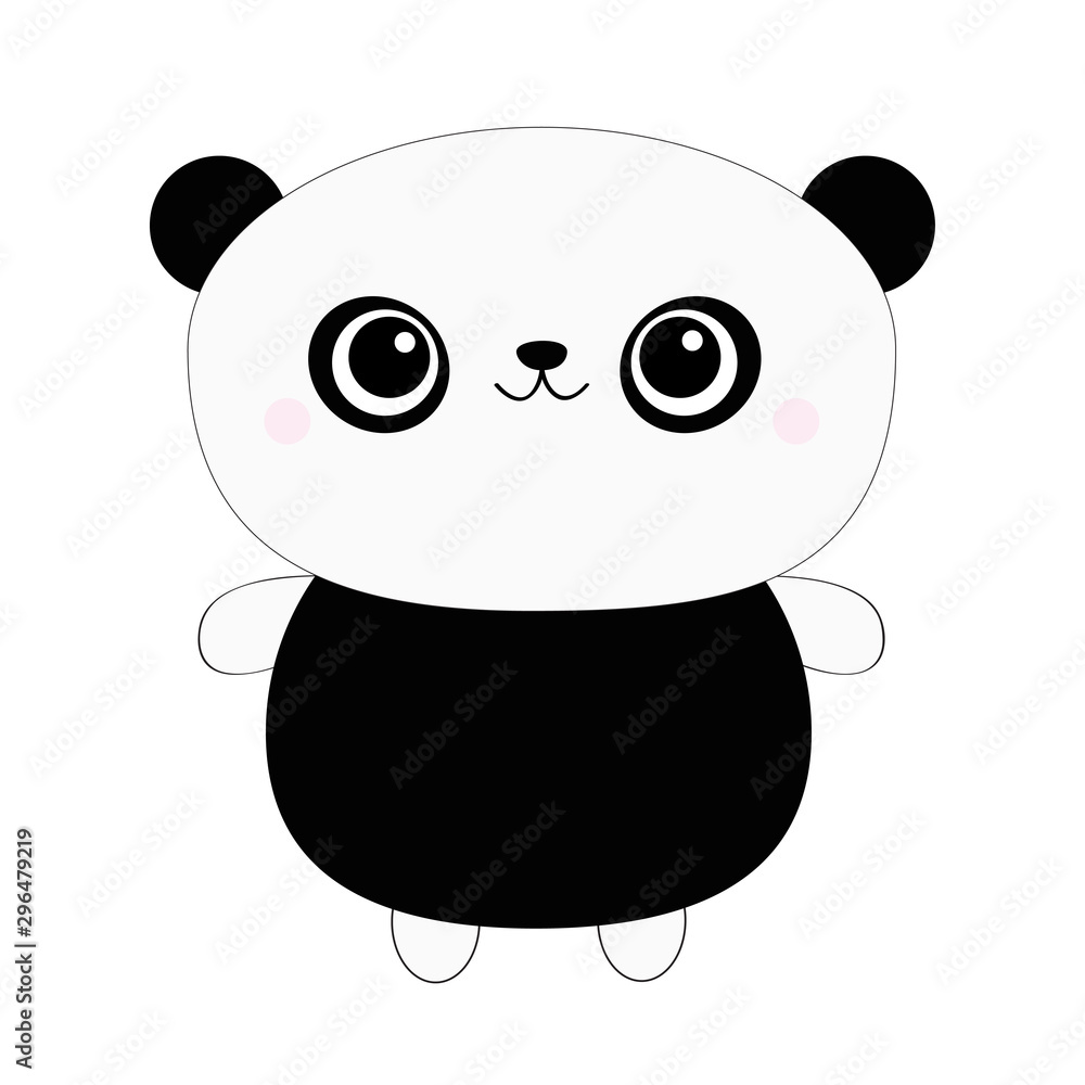 Panda bear toy icon. Kawaii animal. Black and white. Cute cartoon  character. Funny baby face with eyes, nose, ears. Kids print. Love Greeting  card. Flat design. Gray background. Isolated. Stock Vector |
