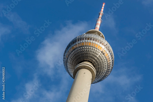 Detail of the television tower, Berlin, Germany, against a beautiful blue sky