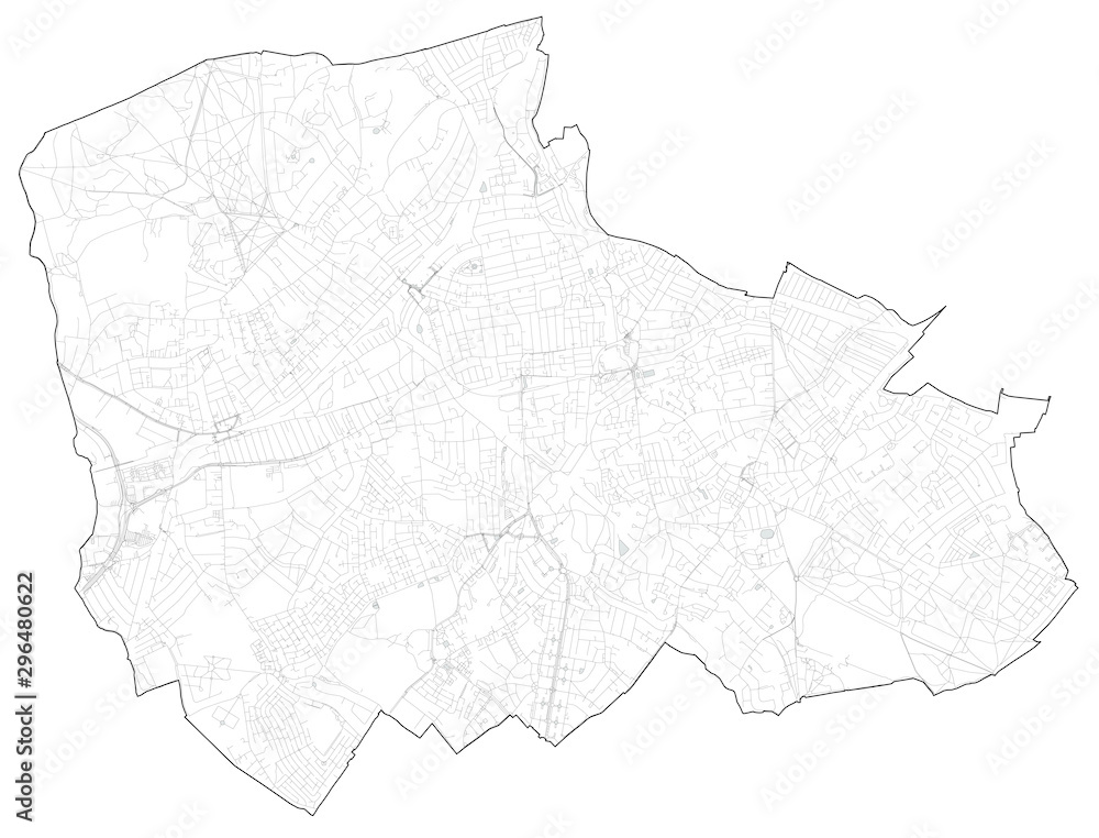 Satellite view of the London boroughs, map and streets of Merton borough. England Satellite view of the London boroughs, map and streets of Merton borough. England