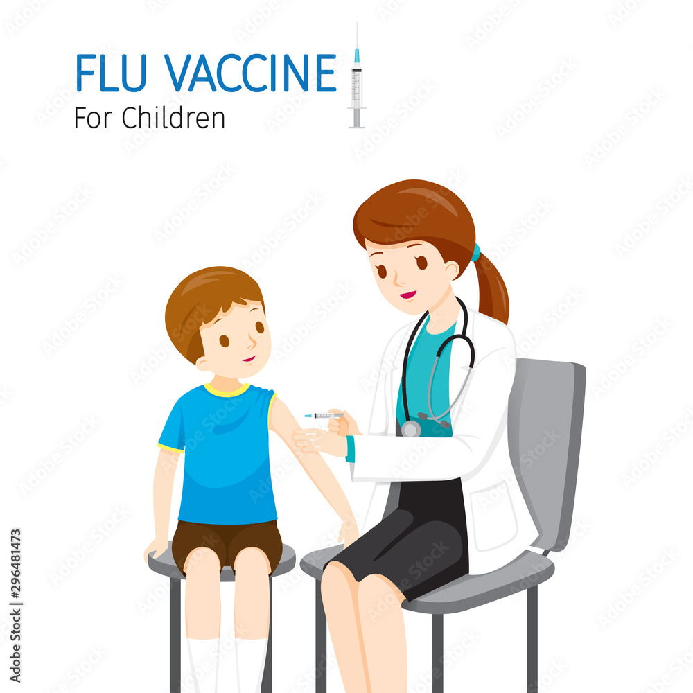 Female Doctor Injecting Flu Vaccine For Children Female Doctor Injecting Flu Vaccine For Children