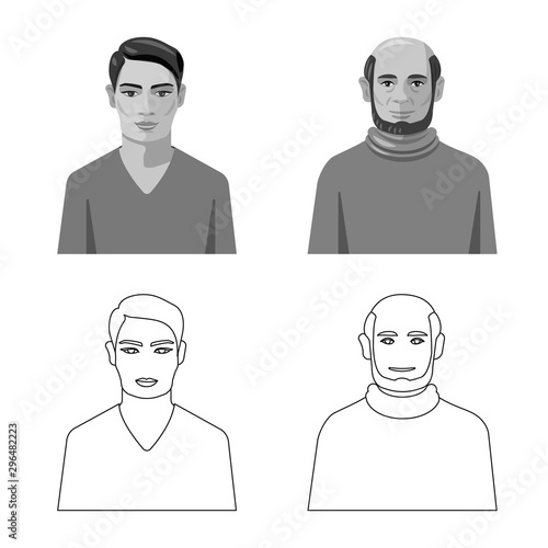 Isolated object of hairstyle and profession sign. Set of hairstyle and character stock vector illustration.