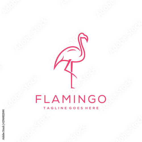 Minimalist flamingo bird line art logo template illustration