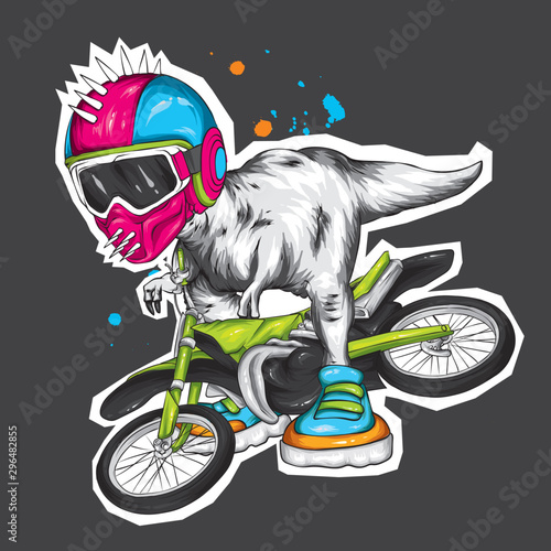 Dinosaur. Bright vector illustration. Cartoon reptile. Tyrannosaur. Print on clothes, drawing for postcards. Hipster.