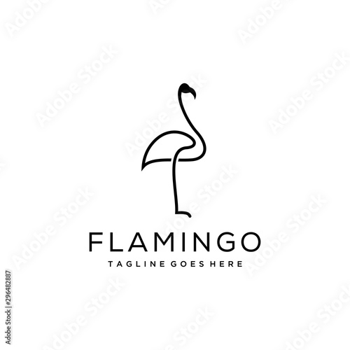 Minimalist flamingo bird line art logo template illustration