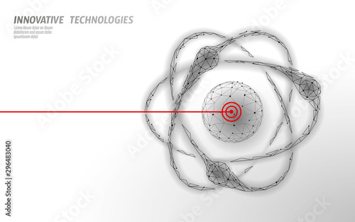 3D atom accelerator particle collider. Science physics atomic power research concept design. Modern molecular micro lab matter analysis vector illustration symbol