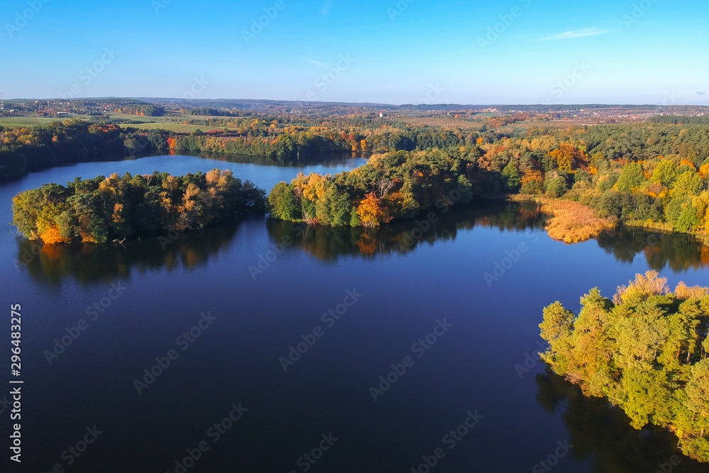 Aerial landscape of the lake in autumn, Poland Aerial landscape of the lake in autumn, Poland