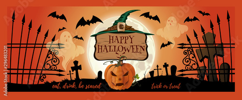 Halloween card with Halloween pumpkins and ghosts