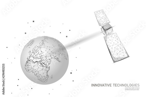 Telecommunication defense satellite in space. Orbital sputnik receiver military security data transmitter internet connection. Worldwide protection tracking information background vector illustration