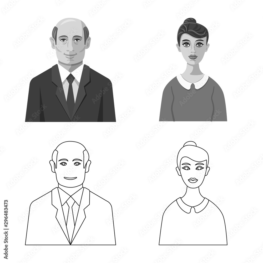 Vector illustration of hairstyle and profession logo. Set of hairstyle and character stock vector illustration. Vector illustration of hairstyle and profession logo. Set of hairstyle and character stock vector illustration.