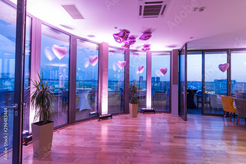 Canvas Print Interior of a hotel bar restaurant with party decoration