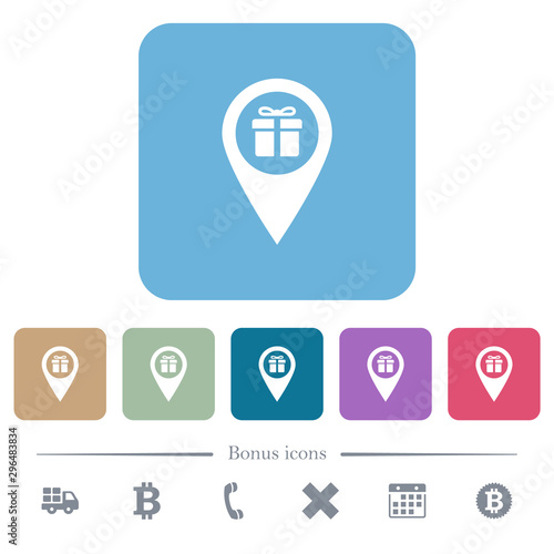 Gift shop GPS map location flat icons on color rounded square backgrounds © botond1977