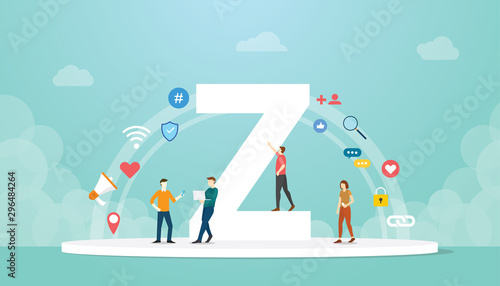 generation z concept people with team and people icons related with modern flat style - vector photo