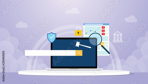 domain authority concept with laptop and searching sign symbol with browser and modern flat style - vector