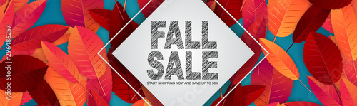 Autumn banner design concept. Fall sale promo template. Vector illustration.