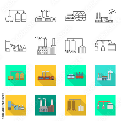 Vector illustration of factory and industry icon. Collection of factory and construction stock symbol for web.