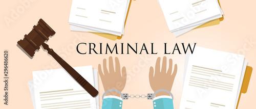criminal law. legal crime handcuff paper and hammer