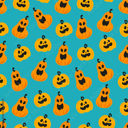 Halloween funny Pumpkin head vector seamless pattern. Vector illustration.