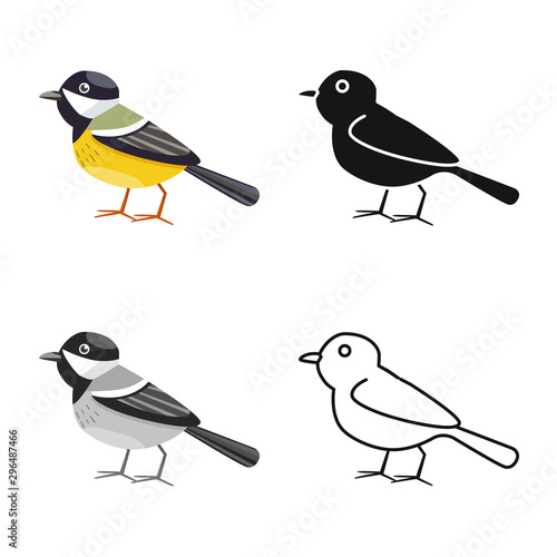 Isolated object of bird and tit sign. Collection of bird and titmouse vector icon for stock.