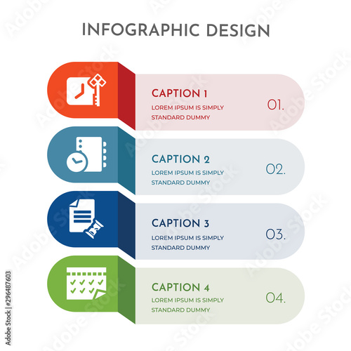 4 colorful filled icons set such as tasks, planning, agenda, key