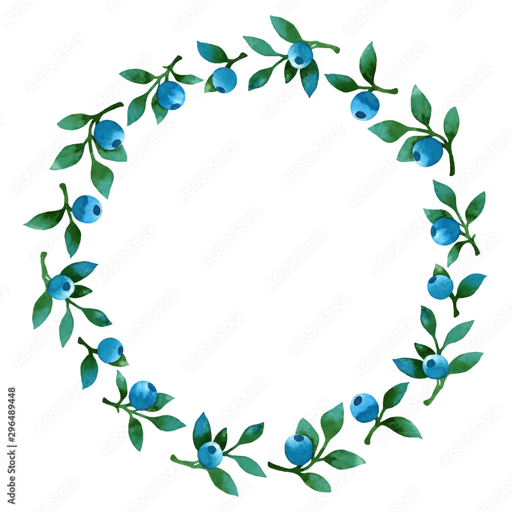 Watercolor vector wreath with leaves and berries