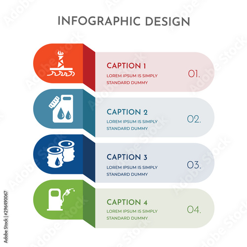 4 colorful filled icons set such as gas station, oil, gasoline, oil rig