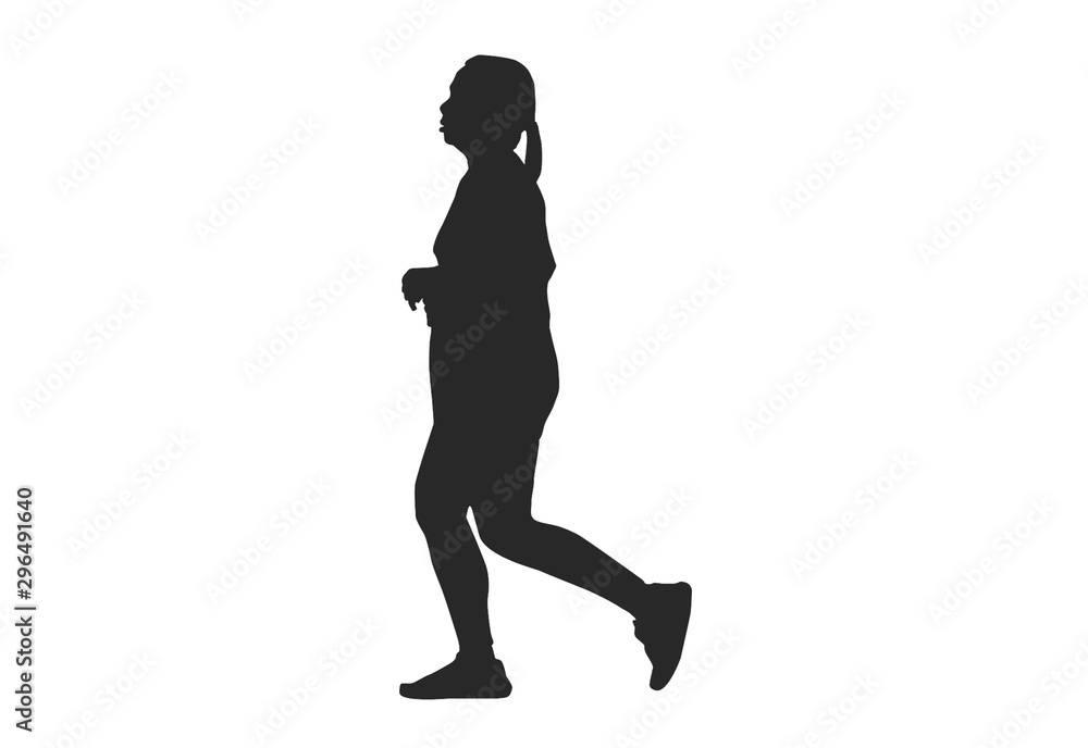Fototapeta premium silhouette woman and man run exercise for Health At area Stadium Outdoors.