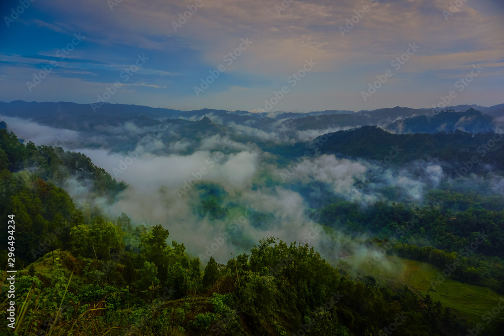 Sunrise view in the hills of Buluh Payung, Kebumen, Central Java, Indonesia