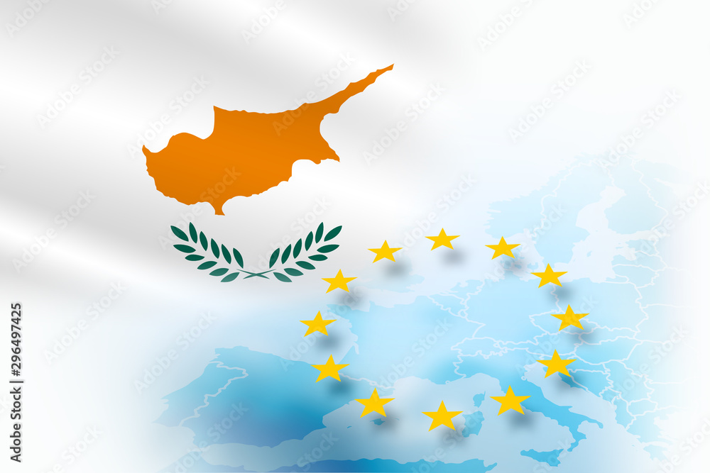 Flag of Cyprus - member of the European Union on the light blue background