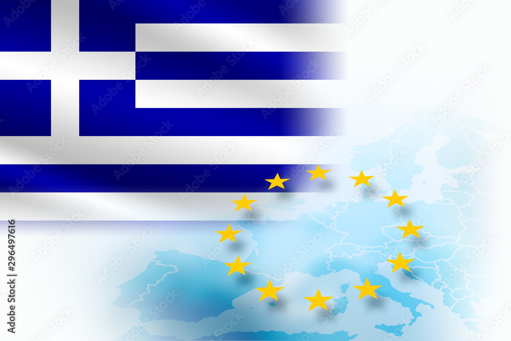 Flag of Greece- member of the European Union on a light blue background