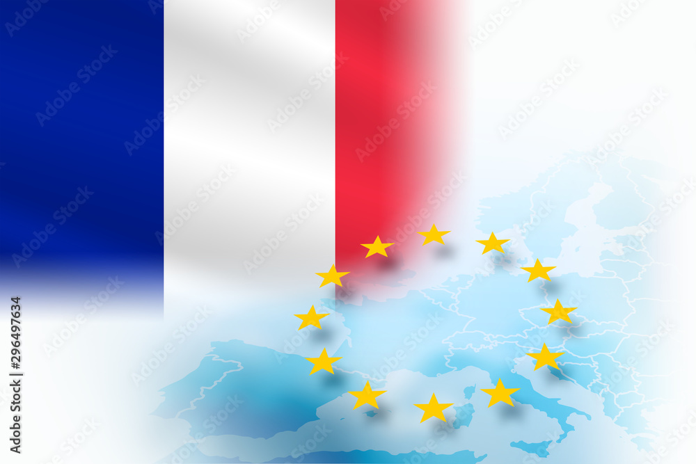 Flag of France - member of the European Union on a light blue background