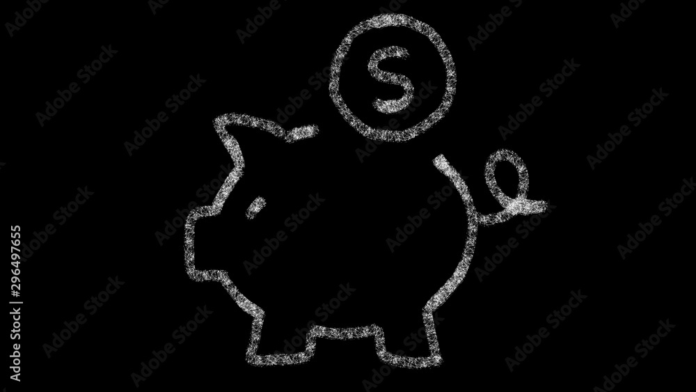 Piggy bank icon designed with drawing style on blackboard, animated footage ideal for compositing and motiongrafics Piggy bank icon designed with drawing style on blackboard, animated footage ideal for compositing and motiongrafics