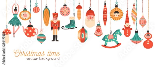 Leinwand Poster Christmas time flat banner vector template