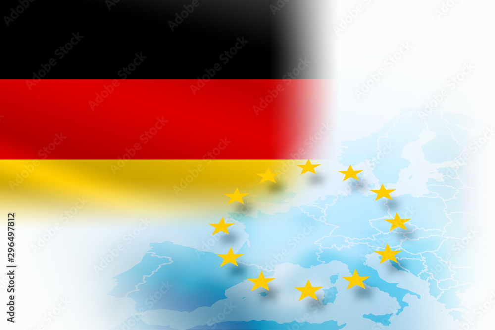 Flag of Germany - member of the European Union on a light blue background