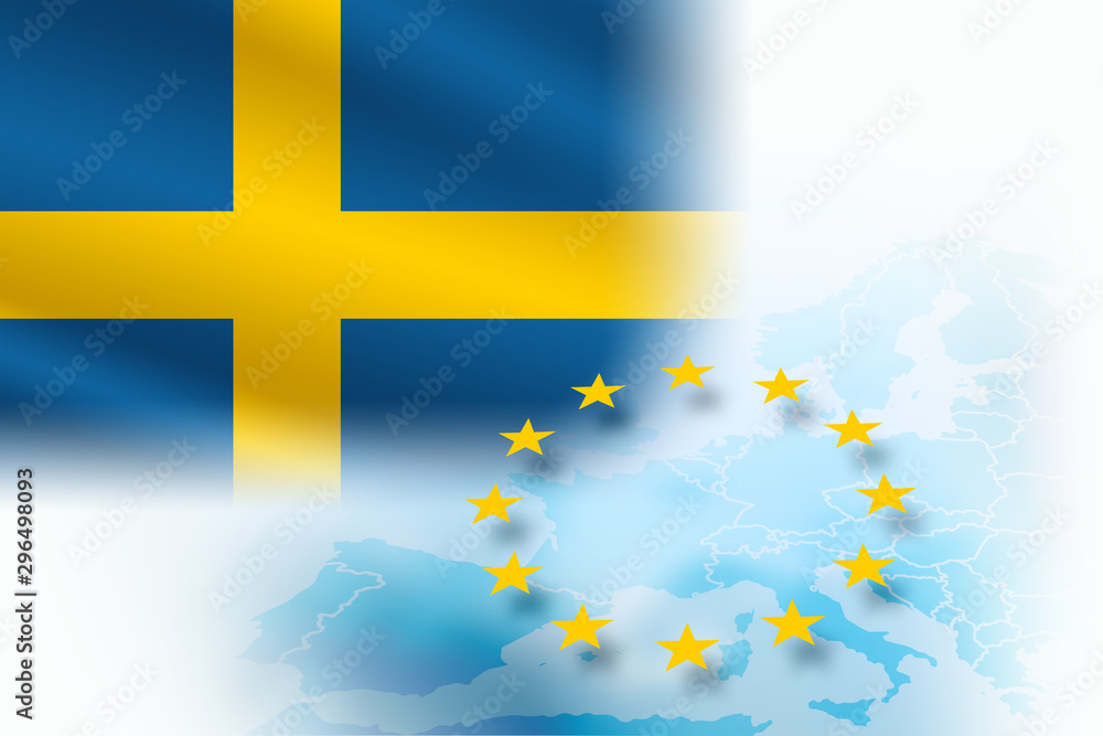 Poznaj wymowę Flag of Sweden - member of the European Union on the light blue background