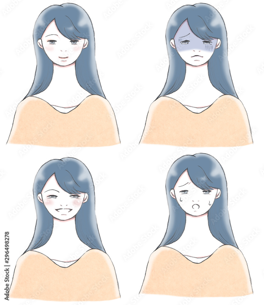 表情別の女性の顔 微笑み 困り顔 体調不良 Stock Illustration Adobe Stock