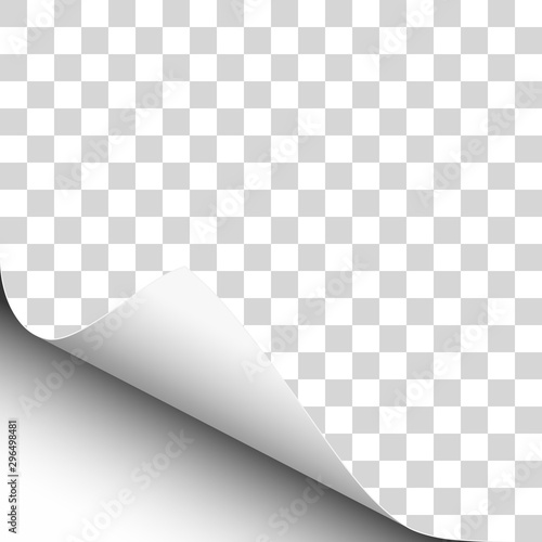 Vector lower left curl of corner of transparent sheet of paper.