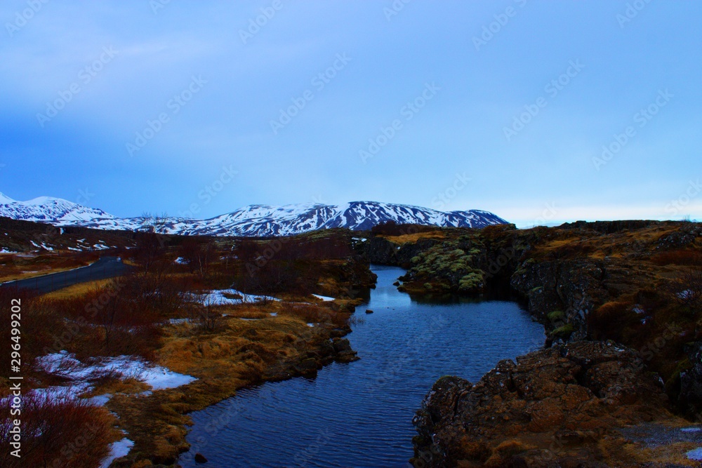 Icelandic river with mountains and landscape