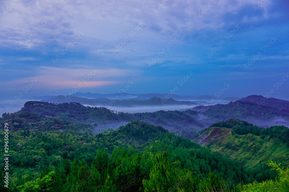 The view from Buluh Payung Hill just after sunrise. Kebumen, Central Java, Indonesia