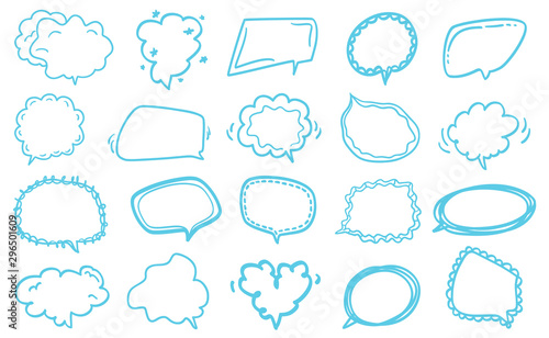 Colored hand drawn think and talk speech bubbles. Colorful illustration. Doodles for business