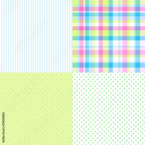 Set of colored textures. Seamless pattern with dots. Striped colored background. Wallpaper of the surface