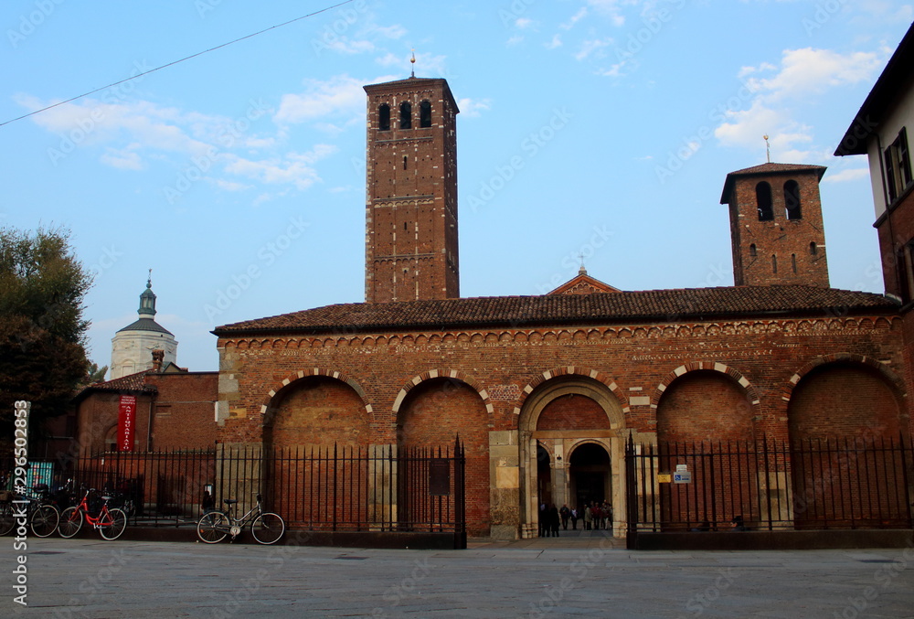 Milan, Italy, October 22, 2017 - Basilica of Sant'Ambrogio, patron saint of Milan, one of the oldest churches in the city
