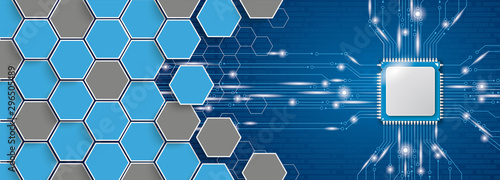 Microchip Processor Lights Blue Hexagon Structure Header