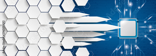 Microchip Processor Lights Hexagon Structure Header