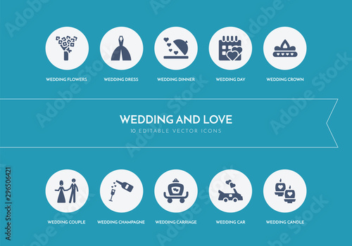 10 wedding and love concept blue icons