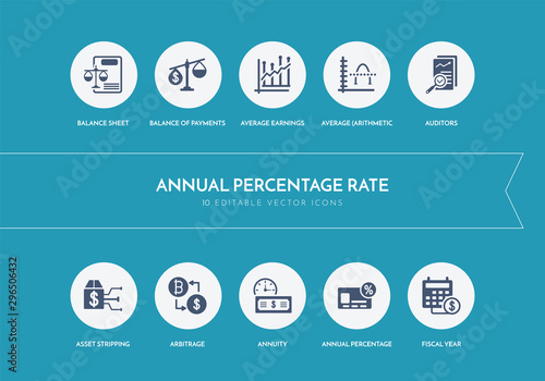 10 annual percentage rate concept blue icons