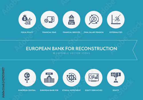 10 european bank for reconstruction concept blue icons