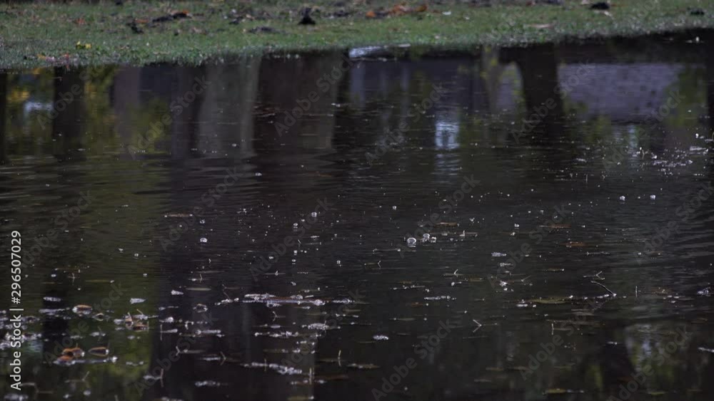 UK September 2019 - People cycle through a flooded pathway in a park. UK September 2019 - People cycle through a flooded pathway in a park.