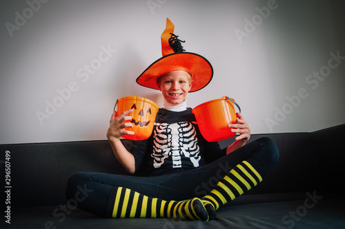 happy cute boy prepare for halloween celebration photo