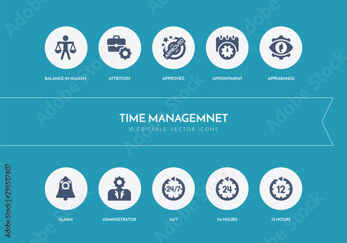 10 time managemnet concept blue icons